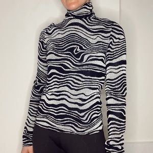 SIES MARJAN Navy & Silver Lurex Knit Turtleneck